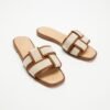 Beige & Tan Interwoven Square Toe Slide Sandals