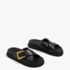 Black Leather Slide Sandals