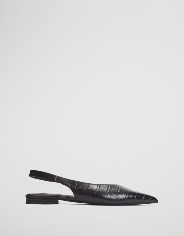 Black Croc Embossed Pointed Toe Slingback Flats Black Croc Embossed Pointed Toe Slingback Flats