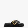 Black Leather Slide Sandals