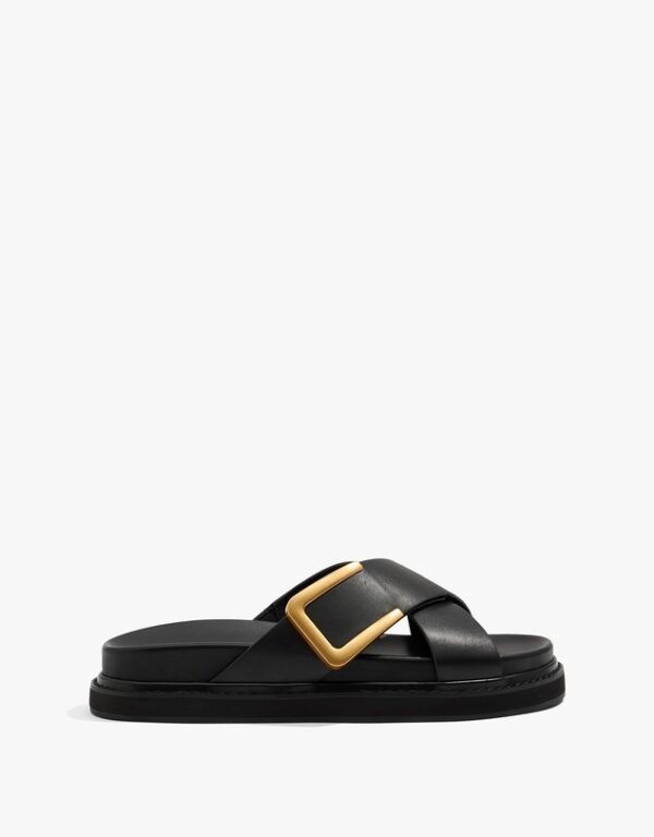 Black Leather Slide Sandals