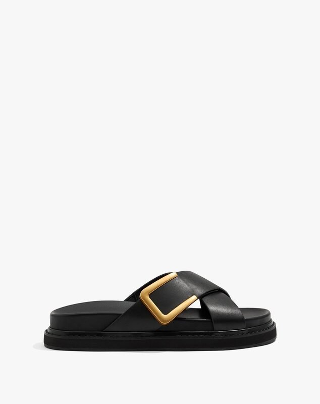 Black Leather Slide Sandals