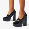 Custom Logo Black Patent Chain Platform Loafer Heel