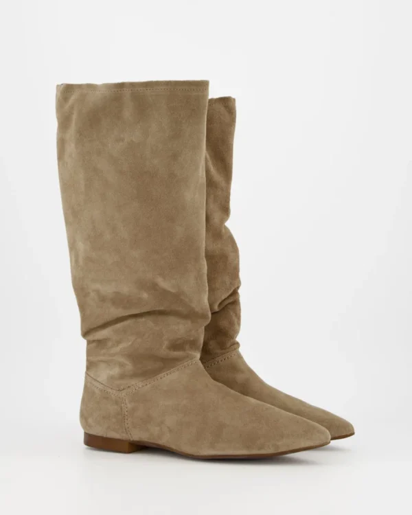 Personalized Logo Casual Slouch Boot in Tan Suede