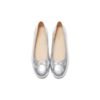 Custom Embroidery Silver Bow Mary Jane Flat Shiny Silver Cap-Toe Ballet Flats with Bow