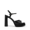 Custom Logo Black Leather Platform Block Heel Sandal