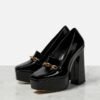 Custom Logo Black Patent Chain Platform Loafer Heel