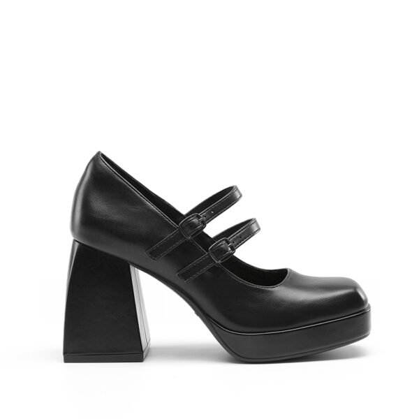 Custom Logo Black Patent Double Strap Platform Mary Jane Heel