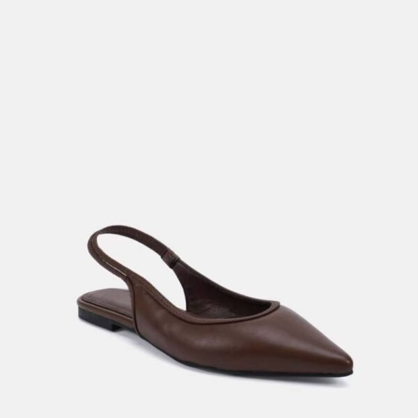 Custom Logo Brown Leather Pointed Toe Slingback Flat Custom Logo Brown Leather Pointed Toe Slingback Flat