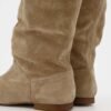 Personalized Logo Casual Slouch Boot in Tan Suede
