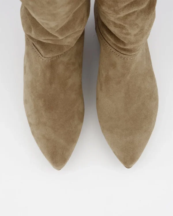 Personalized Logo Casual Slouch Boot in Tan Suede