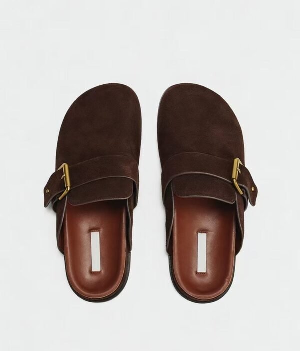Custom Logo Suede Backless Loafers Custom Soft Suede Upper Mules