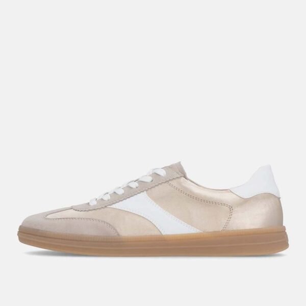 Custom Women's Metallic Beige Trainers Suede Leather Retro Sneakers Wholesale Beige Metallic Suede Sneakers