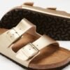Custom Metallic Gold Double Strap Platform Slides