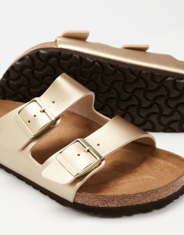 Custom Metallic Gold Double Strap Platform Slides