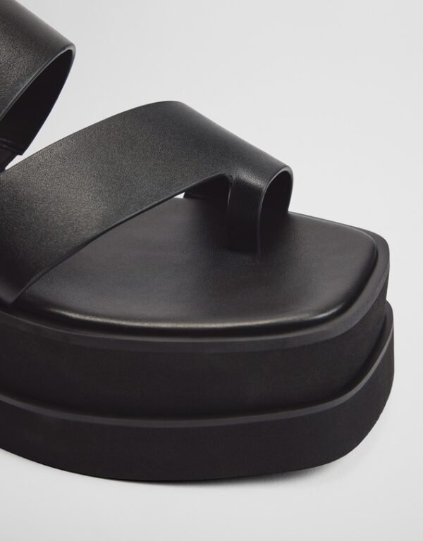 Double Strap Chunky Wedge Mules Women's Toe Loop Wedge Platform Slide Sandals