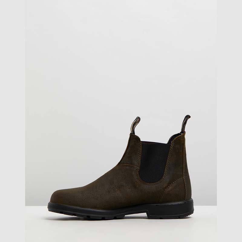 Leather Chelsea Boots - Distressed Pull-On Ankle Boots with Non-Slip Sole