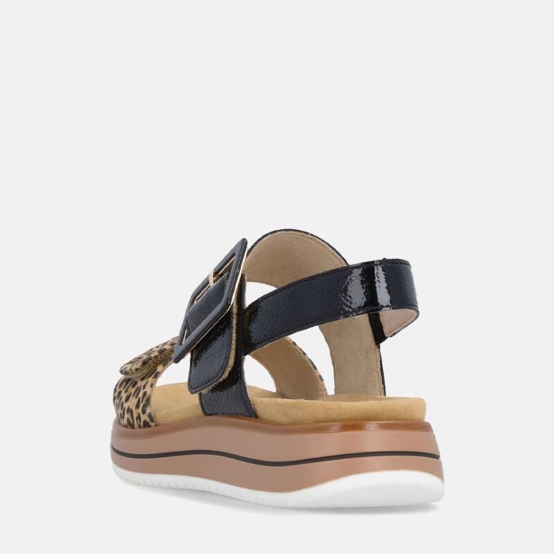 Leopard Print & Black Patent Flatform Sandals Adjustable Buckle Strap Sandals for Women