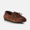 Men's Suede Boat Moccasins - Chocolate Brown Custom Soft Suede Leather Boat Shoes with Tie Detail for Everyday Wear