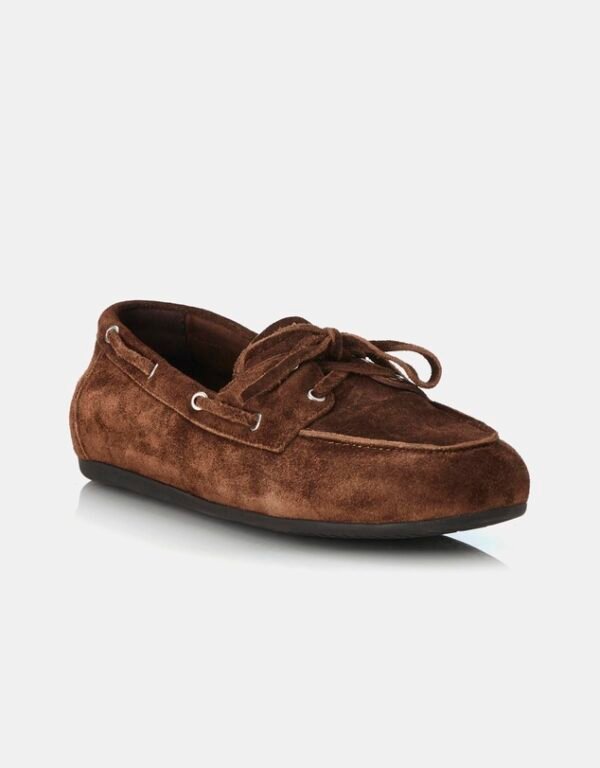 Men's Suede Boat Moccasins - Chocolate Brown Custom Soft Suede Leather Boat Shoes with Tie Detail for Everyday Wear