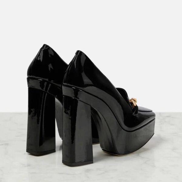 Custom Logo Black Patent Chain Platform Loafer Heel