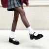 Custom Embroidery Black Platform Mary Jane Shoe