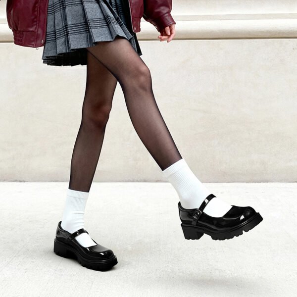 Custom Embroidery Black Platform Mary Jane Shoe