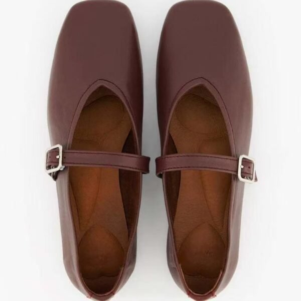 Minimalist Custom Branded Mary Jane Ballet Flat(1) Custom Mary Jane Co. Custom Logo Burgundy Leather Mary Jane Flat