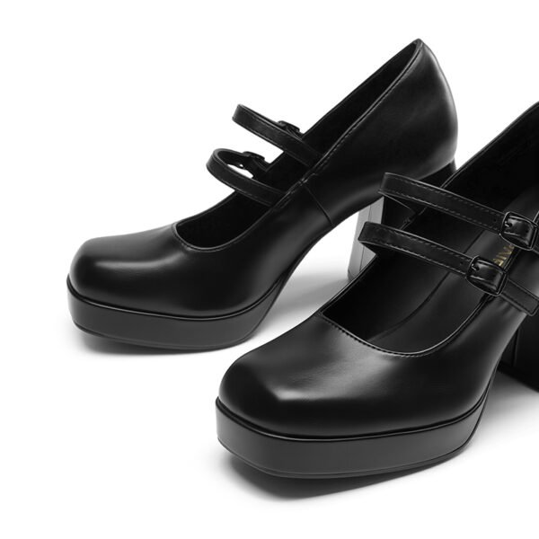 Custom Logo Black Patent Double Strap Platform Mary Jane Heel