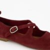 Custom Logo Burgundy Suede T-Strap Mary Jane Flat(1)