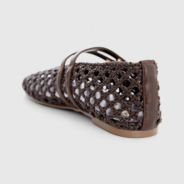 Custom Logo Brown Woven Double Buckle Mary Jane Flat