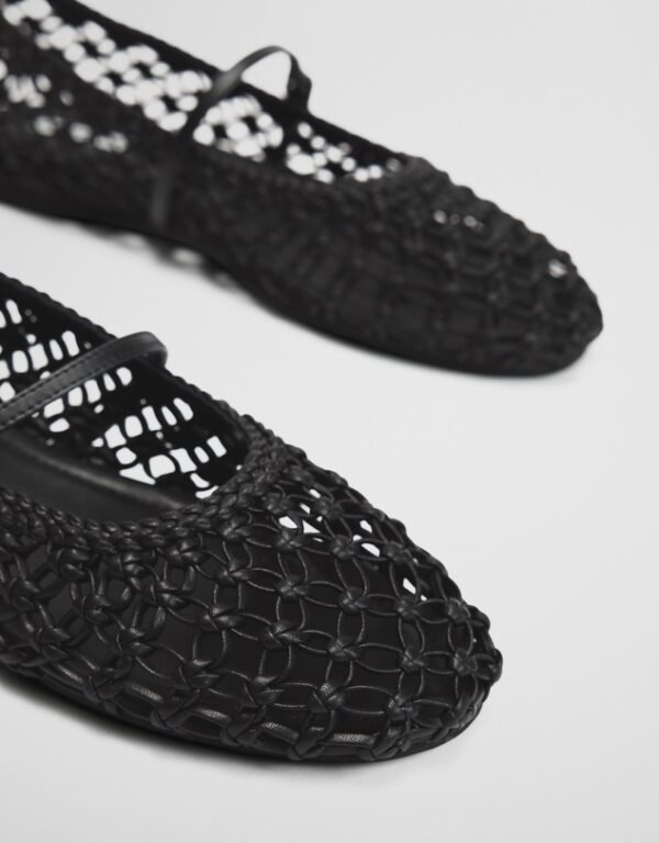 OEM Mesh Flats with Buckle Black Crochet Mary Jane Flats
