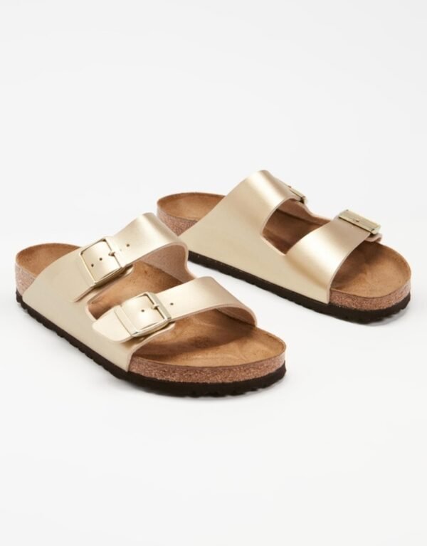 Custom Metallic Gold Double Strap Platform Slides