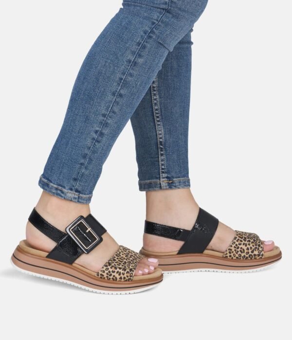 OEM Women's Leopard Print Platform Wedge Sandals Open Toe Slingback Summer Shoes Leopard Print & Black Patent Flatform Sandals Adjustable Buckle Strap Sandals for Women