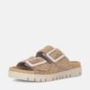 OEM Women's Tan Suede Double Buckle Platform Slide Sandals with Stitch Detail