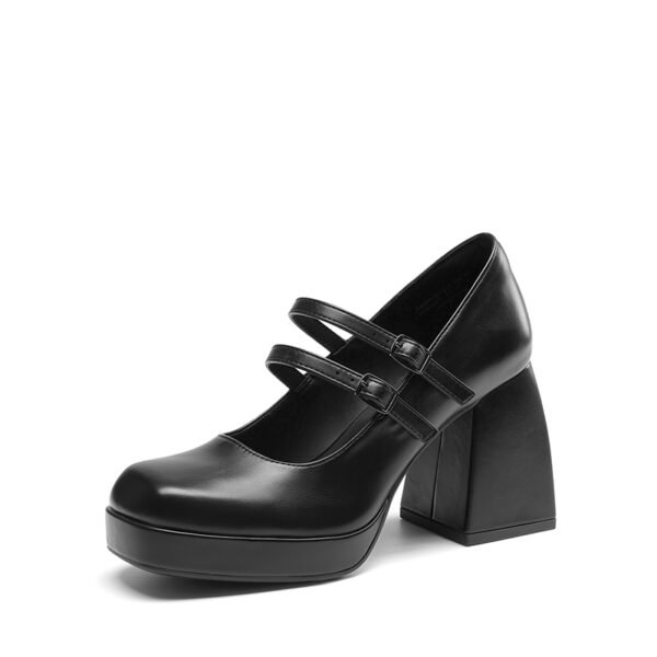 Custom Logo Black Patent Double Strap Platform Mary Jane Heel