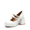 Custom Logo White Patent Double Strap Platform Mary Jane Heel