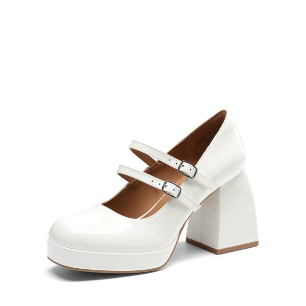 Custom Logo White Patent Double Strap Platform Mary Jane Heel