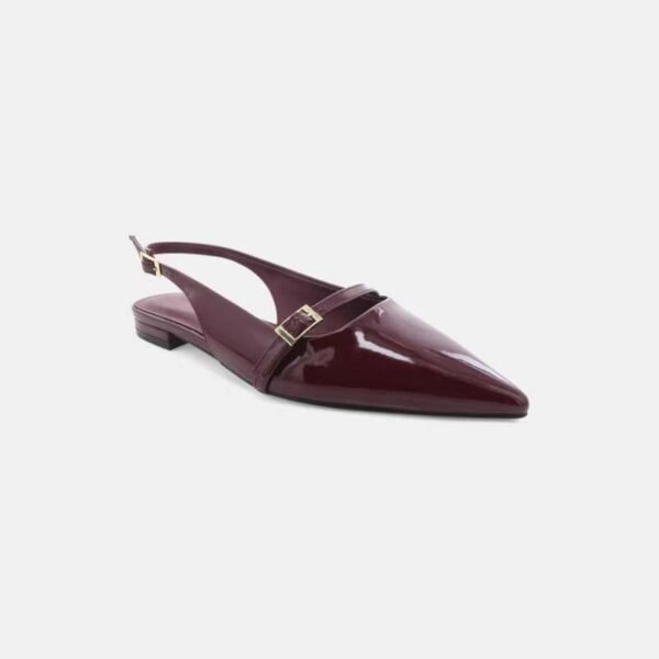 Custom Logo Burgundy Patent Pointed Toe Slingback Flat