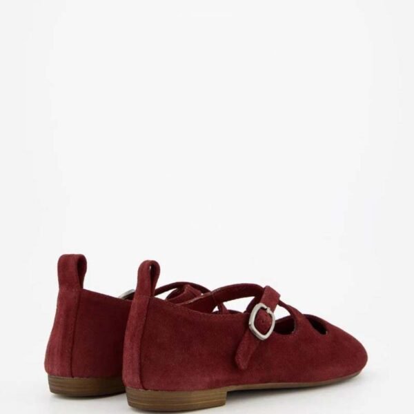 Custom Logo Burgundy Suede T-Strap Mary Jane Flat(1)