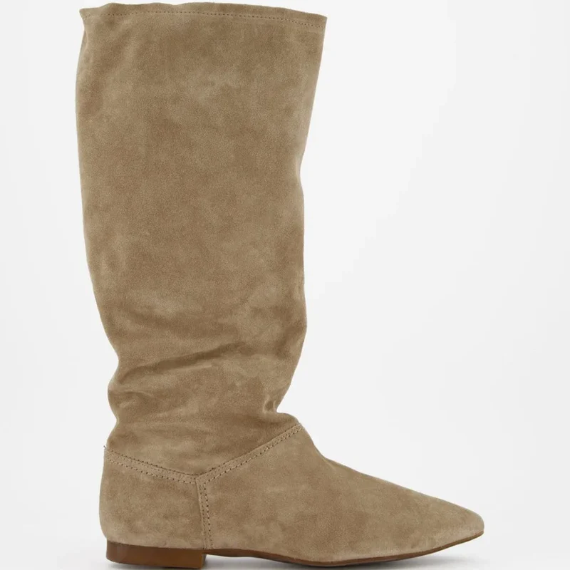 Personalized Logo Casual Slouch Boot in Tan Suede