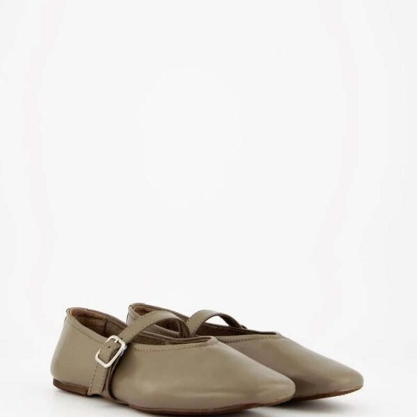 Personalized Single Strap Mary Jane Flat in Sage Green Leather Minimalist Custom Branded Square Toe Ballet Flat(1)