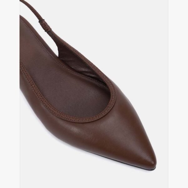 Personalized Thin Strap Slingback Flat in Tan Leather Custom Logo Brown Leather Pointed Toe Slingback Flat