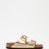 Custom Metallic Gold Double Strap Platform Slides