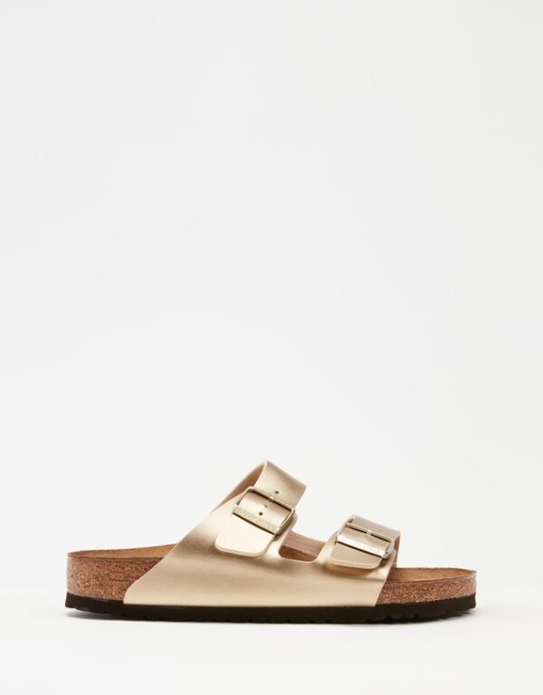 Custom Metallic Gold Double Strap Platform Slides