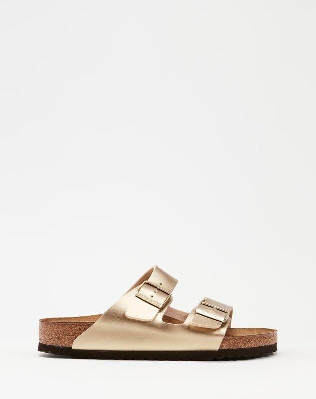 Custom Metallic Gold Double Strap Platform Slides