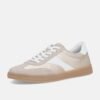 Private Lable Low Top Lace Up Casual Shoes with Gum Sole Wholesale Beige Metallic Suede Sneakers