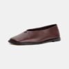Private Lable Minimalist Burgundy Leather Slip-On Flats for Office & Weekend Custom Logo Soft Leather Square Toe Flat Shoes