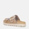 OEM Women's Tan Suede Double Buckle Platform Slide Sandals with Stitch Detail