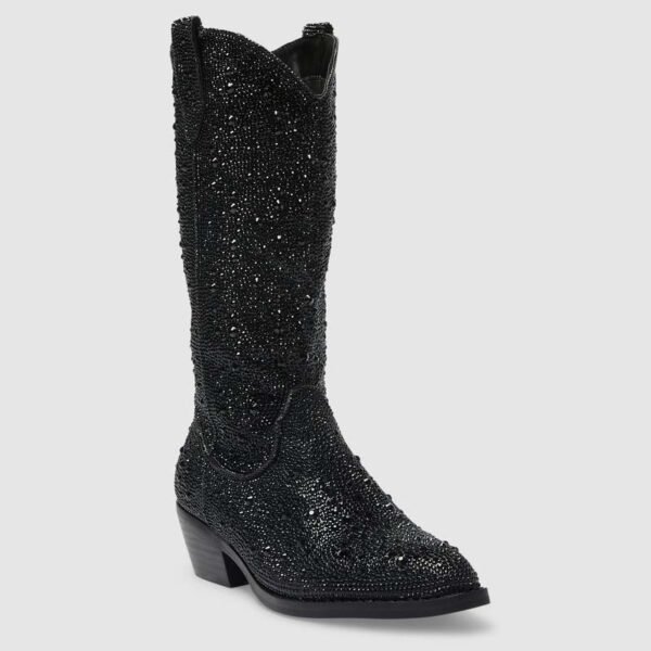 Women's Rhinestone Embellished Western Cowboy Boots - Mid Calf Sparkly Cowgirl Boots